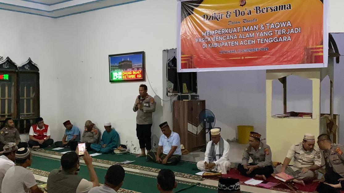 Polres Aceh Tenggara Gelar Dzikir dan Doa Bersama di Simpur Jaya, Perkuat Iman dan Taqwa Pasca Bencana Alam