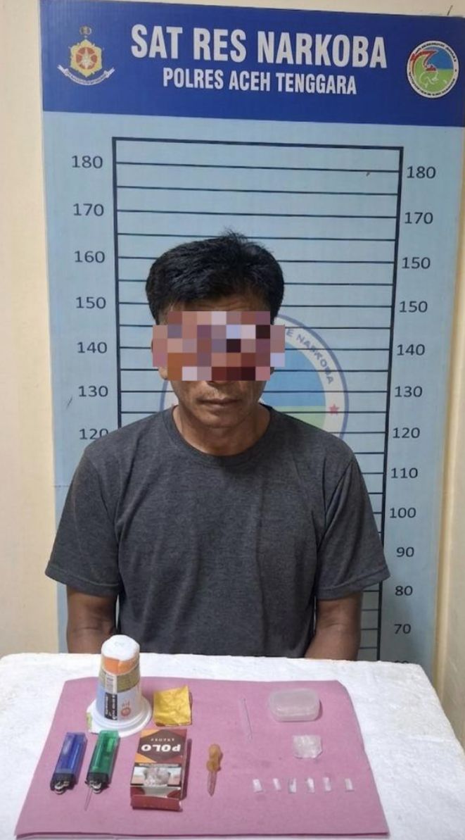 Sat Resnarkoba Polres Aceh Tenggara Ringkus Pelaku Sabu di Pondok Kebun, Barang Bukti Disembunyikan di Bawah Pohon Pinang