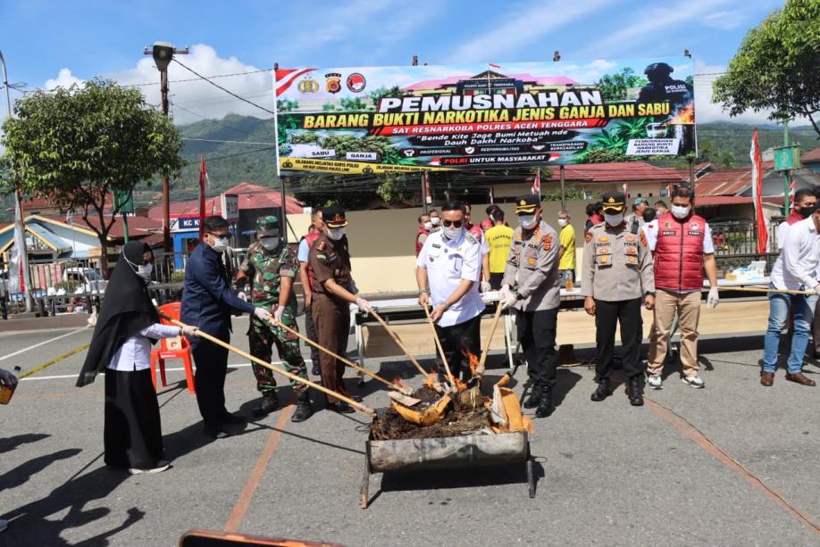 Polres Agara Musnahkan Narkotika Hasil Pengungkapan Kasus, Bupati Apresiasi Kinerja Polres Aceh Tenggara